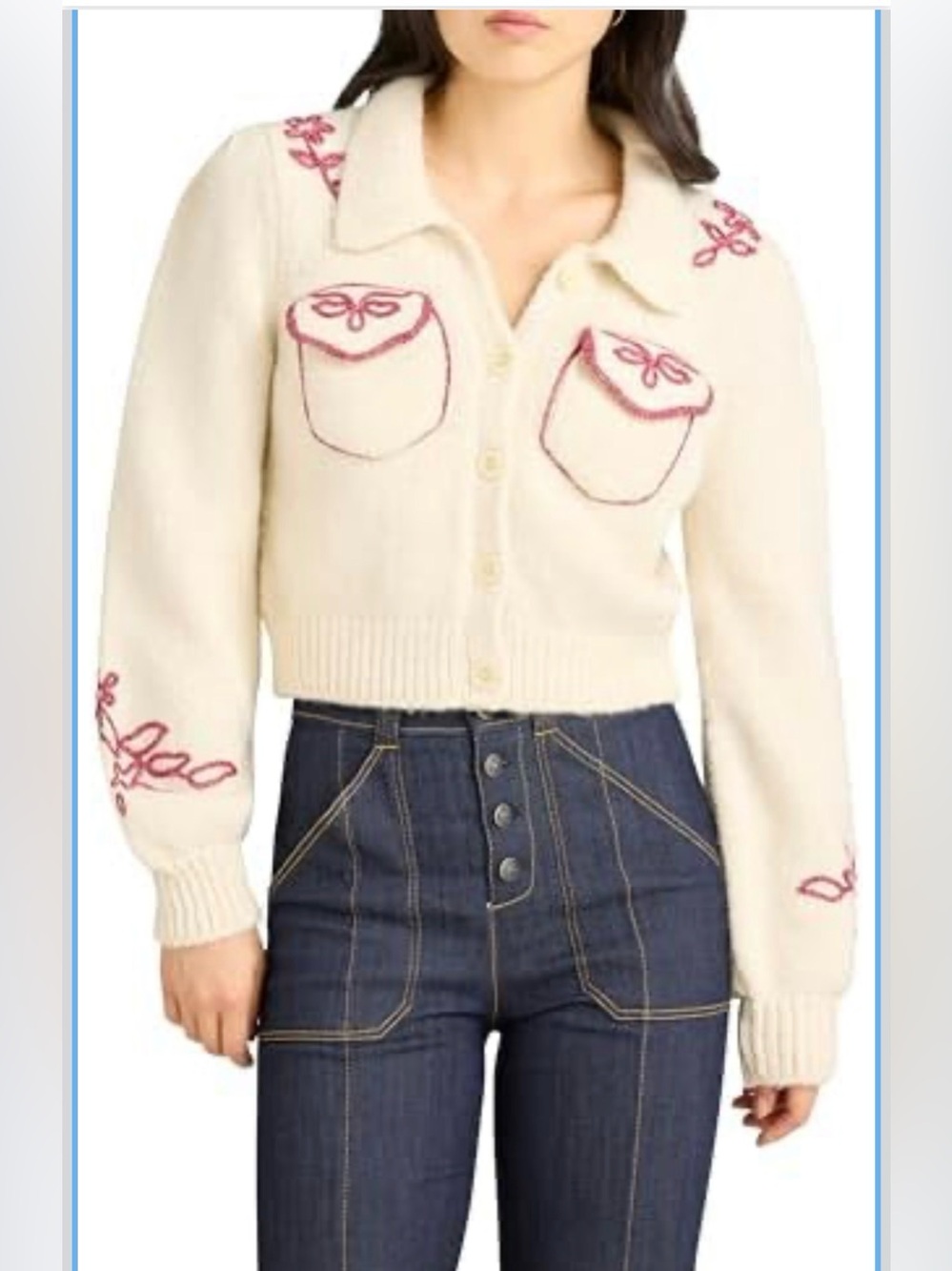 cinq a sept Cream Alpaca-Wool Cropped Cardigan Zharia Metallic Soutache Med NWT